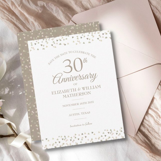 Save the Date 30th Anniversary Hearts Confetti  Announcement Postcard (Creator Uploaded)
