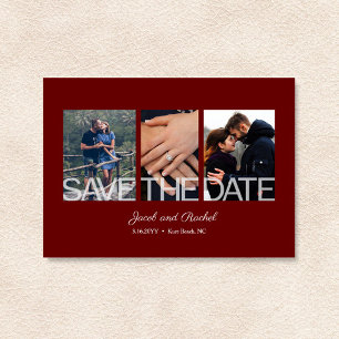 Save the Date 3-Photo Collage Red Burgundy Magnet