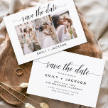 Save the Date 3 Photo Elegant Editable Modern<br><div class="desc">Modern and Elegant Landscape Horizontal Three (3) Photo Save the Date Wedding Magnet with hand lettered script typography. The save the date invitation magnet includes script typography and chic and simple design that you can add your customised engagement photograph picture to.</div>
