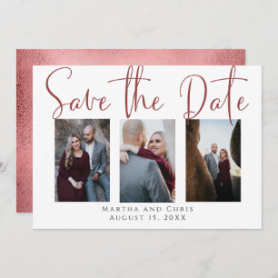 Save the Date 3 Photo Rose Gold Modern Script