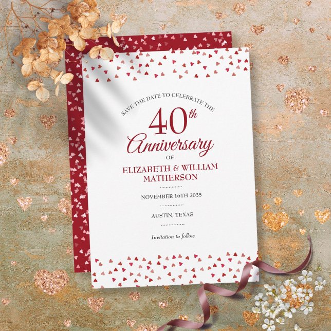  Save the Date 40th Wedding Anniversary Ruby Chic Invitation (Save the Date 40th Wedding Anniversary Ruby Chic Invitation)
