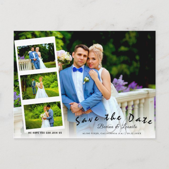 Save the Date 4 Horizontal Custom Photos Collage Postcard (Front)