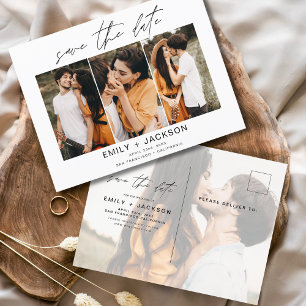 Save the Date 4 Photo Elegant Classy Modern Postcard