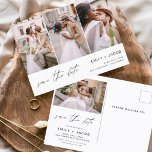 Save the Date 4 Photo Elegant Editable Modern Postcard<br><div class="desc">Modern and Elegant Landscape Horizontal Four (4) Photo Save the Date Wedding Magnet with hand lettered script typography. The save the date invitation magnet includes script typography and chic and simple design that you can add your customised engagement photograph picture to.</div>