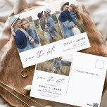 Save the Date 4 Photo Elegant Editable Modern Postcard<br><div class="desc">Modern and Elegant Landscape Horizontal Four (4) Photo Save the Date Wedding Magnet with hand lettered script typography. The save the date invitation magnet includes script typography and chic and simple design that you can add your customised engagement photograph picture to.</div>