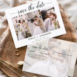 Save the Date 4 Photo Elegant Editable Modern Postcard<br><div class="desc">Modern and Elegant Landscape Horizontal Four (4) Photo Save the Date Wedding Magnet with hand lettered script typography. The save the date invitation magnet includes script typography and chic and simple design that you can add your customised engagement photograph picture to.</div>