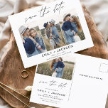 Save the Date 4 Photo Elegant Editable Modern Postcard<br><div class="desc">Modern and Elegant Landscape Horizontal Four (4) Photo Save the Date Wedding Magnet with hand lettered script typography. The save the date invitation magnet includes script typography and chic and simple design that you can add your customised engagement photograph picture to.</div>