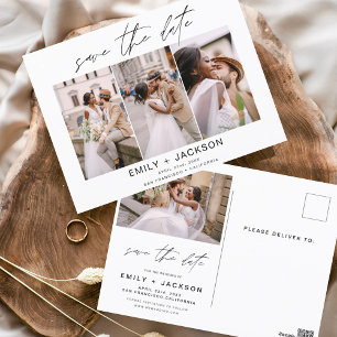 Save the Date 4 Photo Elegant Editable Modern Postcard