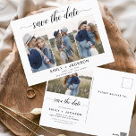 Save the Date 4 Photo Elegant Editable Modern Postcard<br><div class="desc">Modern and Elegant Landscape Horizontal Four (4) Photo Save the Date Wedding Magnet with hand lettered script typography. The save the date invitation magnet includes script typography and chic and simple design that you can add your customised engagement photograph picture to.</div>