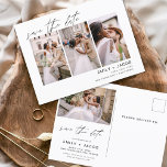 Save the Date 4 Photo Elegant Editable Postcard<br><div class="desc">Modern and Elegant Landscape Horizontal Four (4) Photo Save the Date Wedding Magnet with hand lettered script typography. The save the date invitation magnet includes script typography and chic and simple design that you can add your customised engagement photograph picture to.</div>