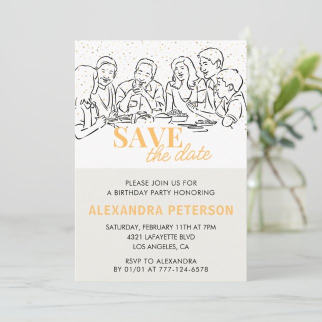 Save the date 66th birthday invitations Dinner (Standing Front)