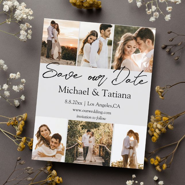 save the date 6 photos collage wedding  card (Creator Uploaded)