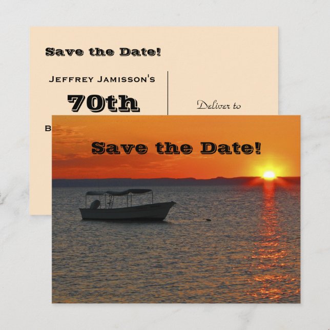 Save the Date 70th Birthday Party, Fishing Boat Announcement Postcard (Front/Back)