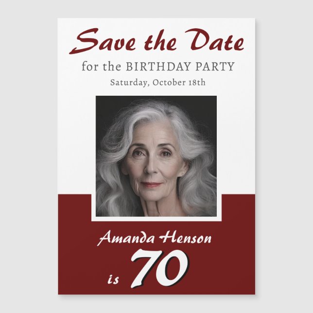 Save the Date 70th Birthday Party Photo Magnet (Front)