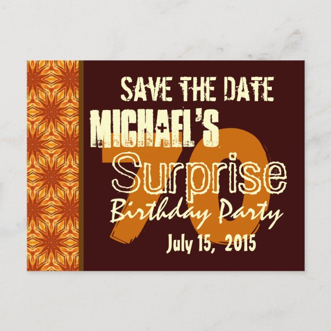 Save the Date 70th Surprise Birthday Gold Announcement Postcard (Front)