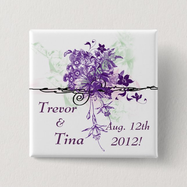 Save The Date Abstract Floral Bouquet Square Pin (Front)