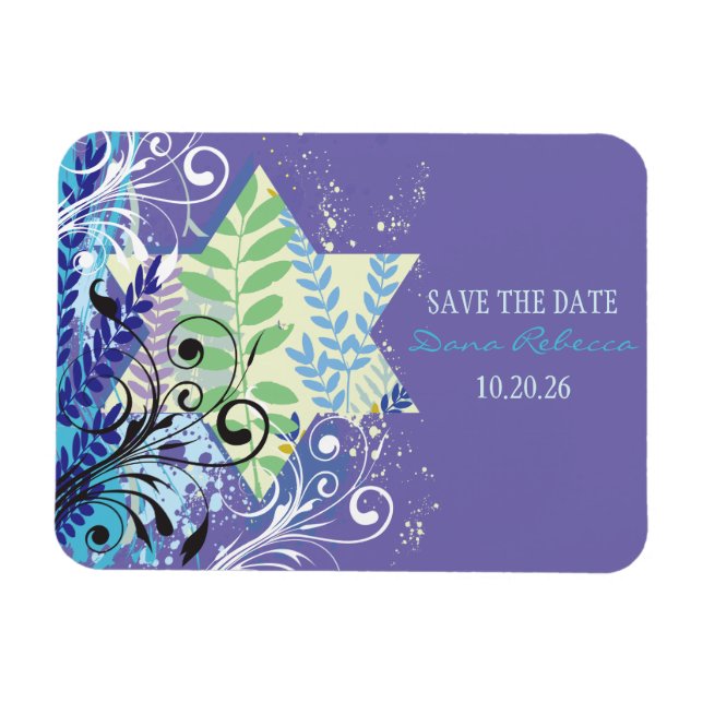 Save the DATE ABSTRACT FLORAL STAR Bat Mitzvah Magnet (Horizontal)