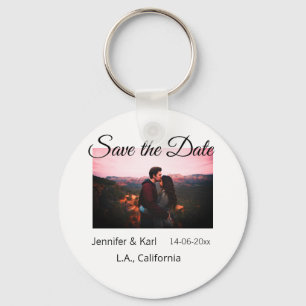 Save the date add couple name place date photo tex key ring