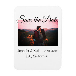 Save the date add couple name place date photo tex magnet