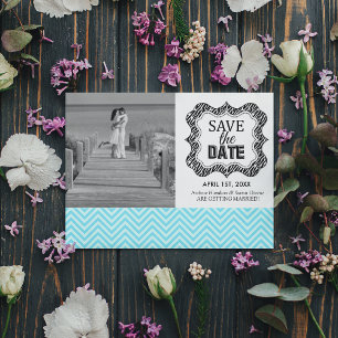 Save the Date Announcements {Teal Blue Chevron}