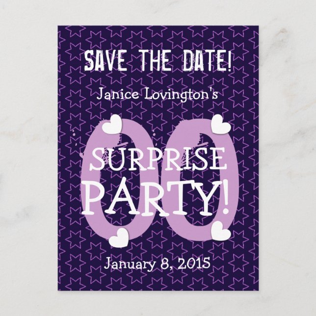 Save the Date Any Year Surprise Birthday S00C Announcement Postcard (Front)