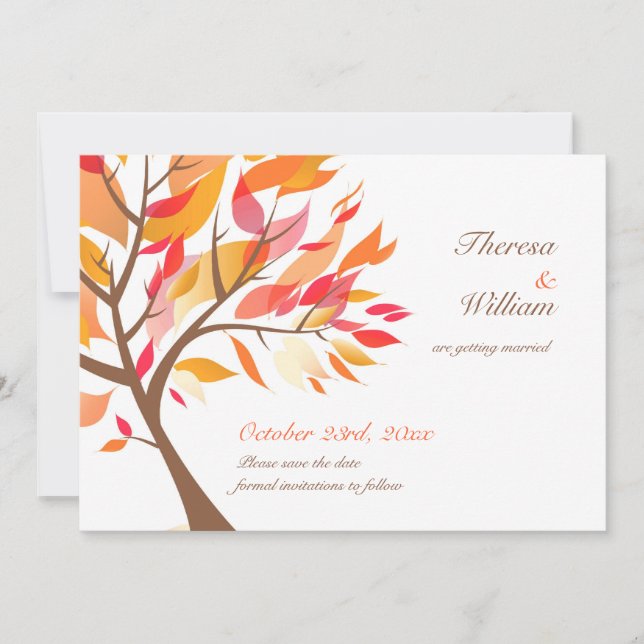 Save The Date Autumn Theme Tree Flat Card (Front)