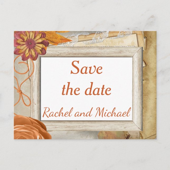 Save the date Autumn Wedding Announcement Postcard (Front)