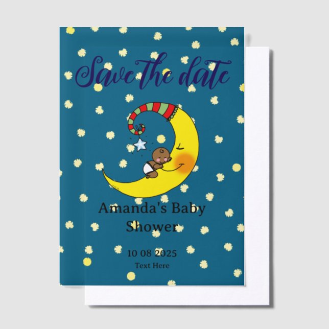 Save the date baby on the moon baby shower vellum invitations (Offset)