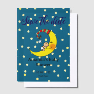 Save the date baby on the moon baby shower vellum invitations