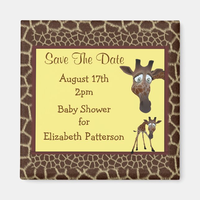 Save The Date Baby Shower Giraffes &  Animal Print Magnet (Front)