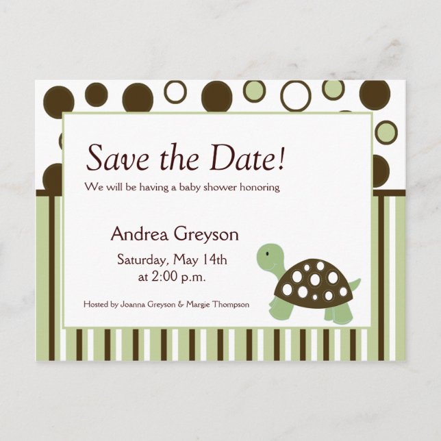 SAVE THE DATE Baby Shower Mod Dot Turtle Postcards (Front)