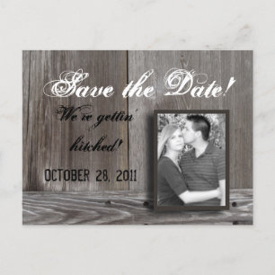 save the date barn wood postcard