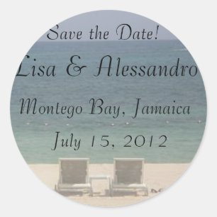 Save the Date Beach Ocean Sand Classic Round Sticker