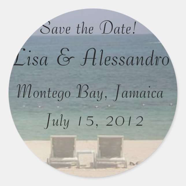 Save the Date Beach Ocean Sand Classic Round Sticker (Front)