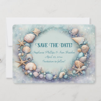 Save the Date Beach Seashells Coastal Themed Invitation