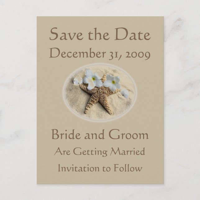 Save the Date Beach Wedding Announcement Postcard (Front)