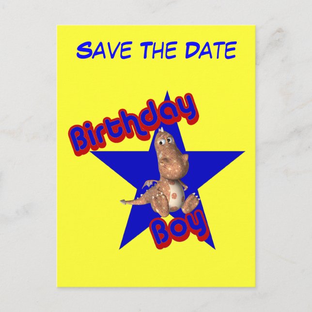 Save The Date Birthday Boy Dinosaur Funny Postcard (Front)