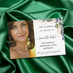 Save the date birthday eucalyptus greenery photo