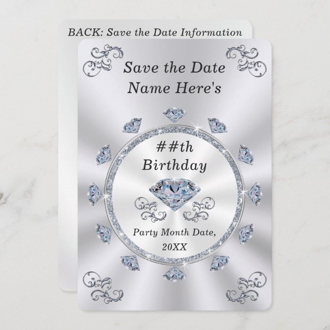 Save the Date Birthday Invitations, ANY YEAR Invitation (Front/Back)