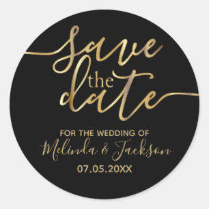 Save the Date -Black and Gold Classic Round Sticker