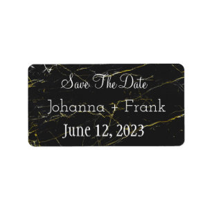 Save The Date Black and Gold Marble Label