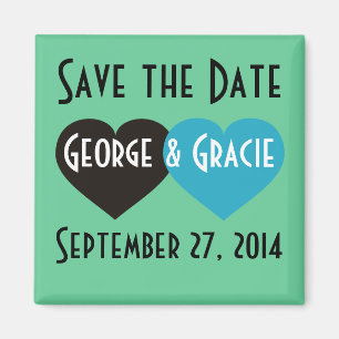 Save the Date Black and Turquoise Hearts Magnet