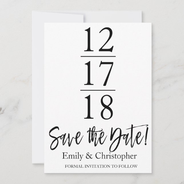 Save the Date Black and White Modern Script (Front)