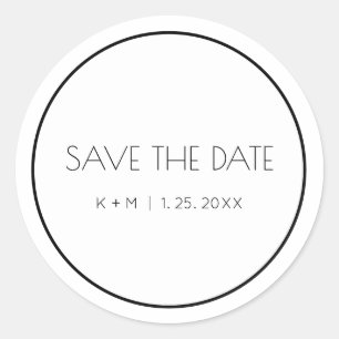 Save The Date Black And White Modern Typography Classic Round Sticker