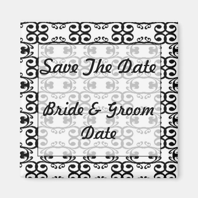 Save the Date Black and White Wedding Magnets (Front)
