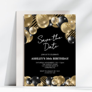 Save the Date Black Gold 50th Birthday Invitation