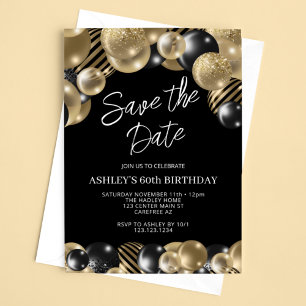 Save the Date Black Gold 60th Birthday Invitation