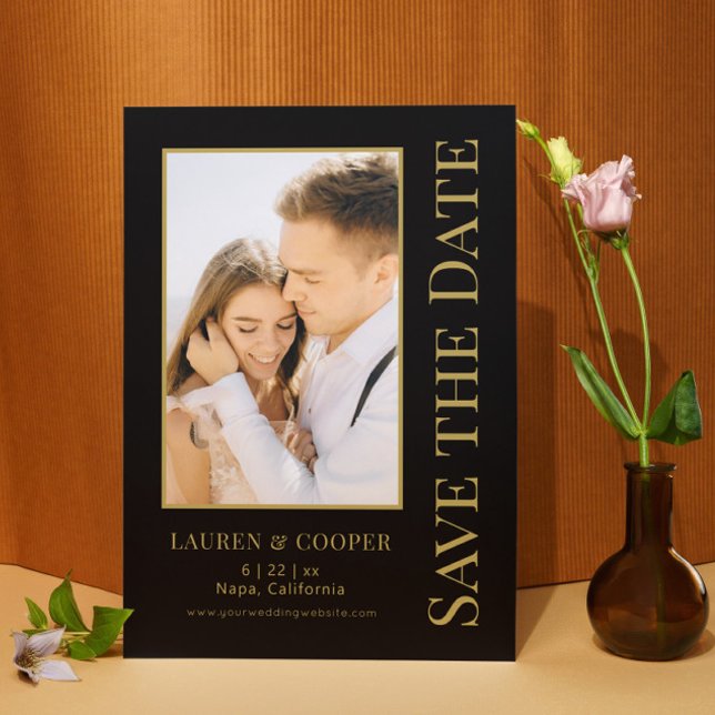 Save The Date Black Gold Stylish Modern Wedding (Creator Uploaded)
