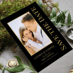 Save The Date Black Gold Stylish Modern Wedding