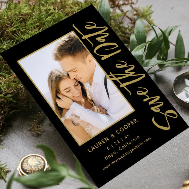 Save The Date Black Gold Stylish Modern Wedding (Creator Uploaded)